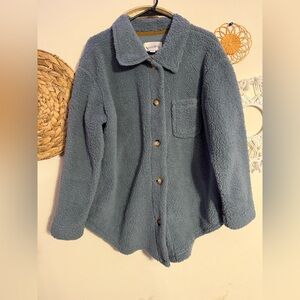 Koolaburra Plush Button-Up Jacket in Dusty Blue
